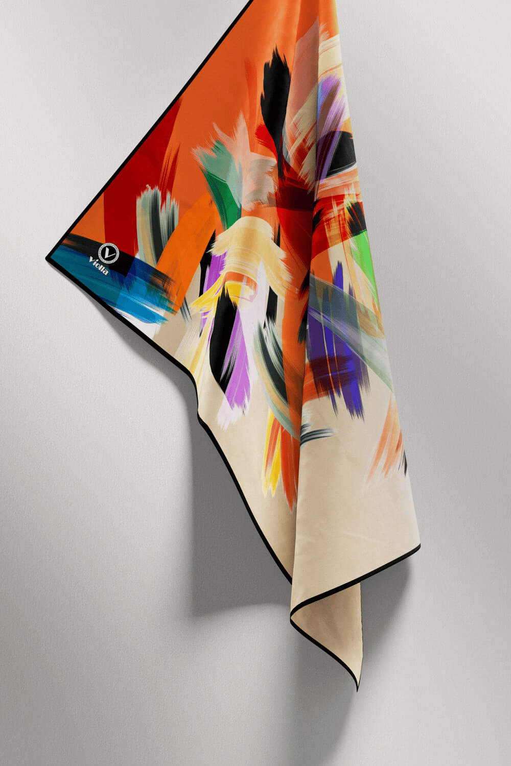Twill Fırça Desenli Taba Renkli 90x90 Eşarp (İpek İçermez) Kenar Dikiş Şekli El Dikişli