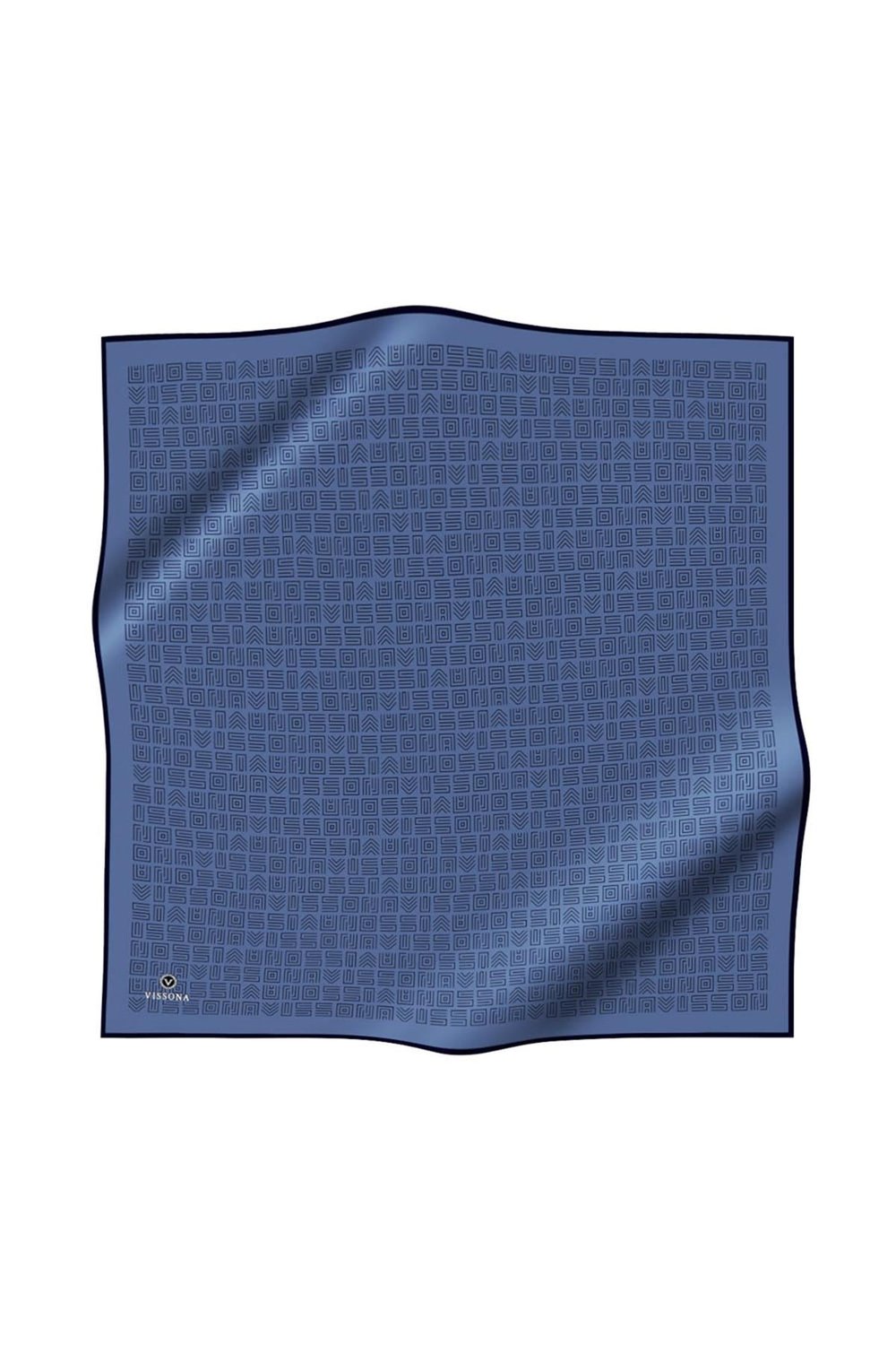 100% Twill İpek Etnik Motif Desenli İndigo - Lacivert Renkli 90x90 Dikim Şekli : El Dikişi Eşarp