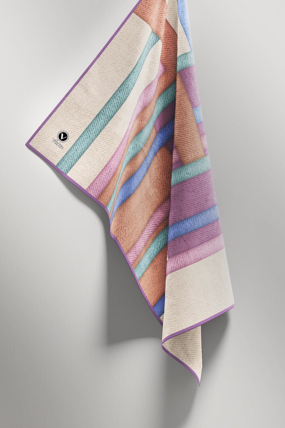 Twill Renkli Şerit Desenli Lila Renkli 90x90 Eşarp (İpek İçermez) Kenar Dikiş Şekli El Dikişli