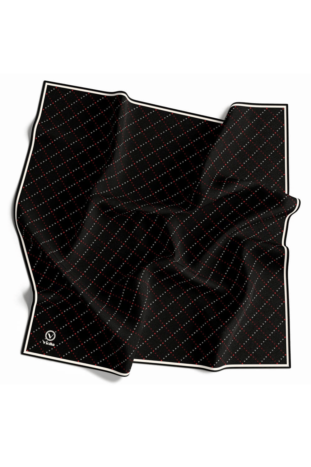 Twill Noktalı V Desenli Siyah - Bordo Renkli 90x90 Eşarp (İpek İçermez) Kenar Dikiş Şekli El Dikişli
