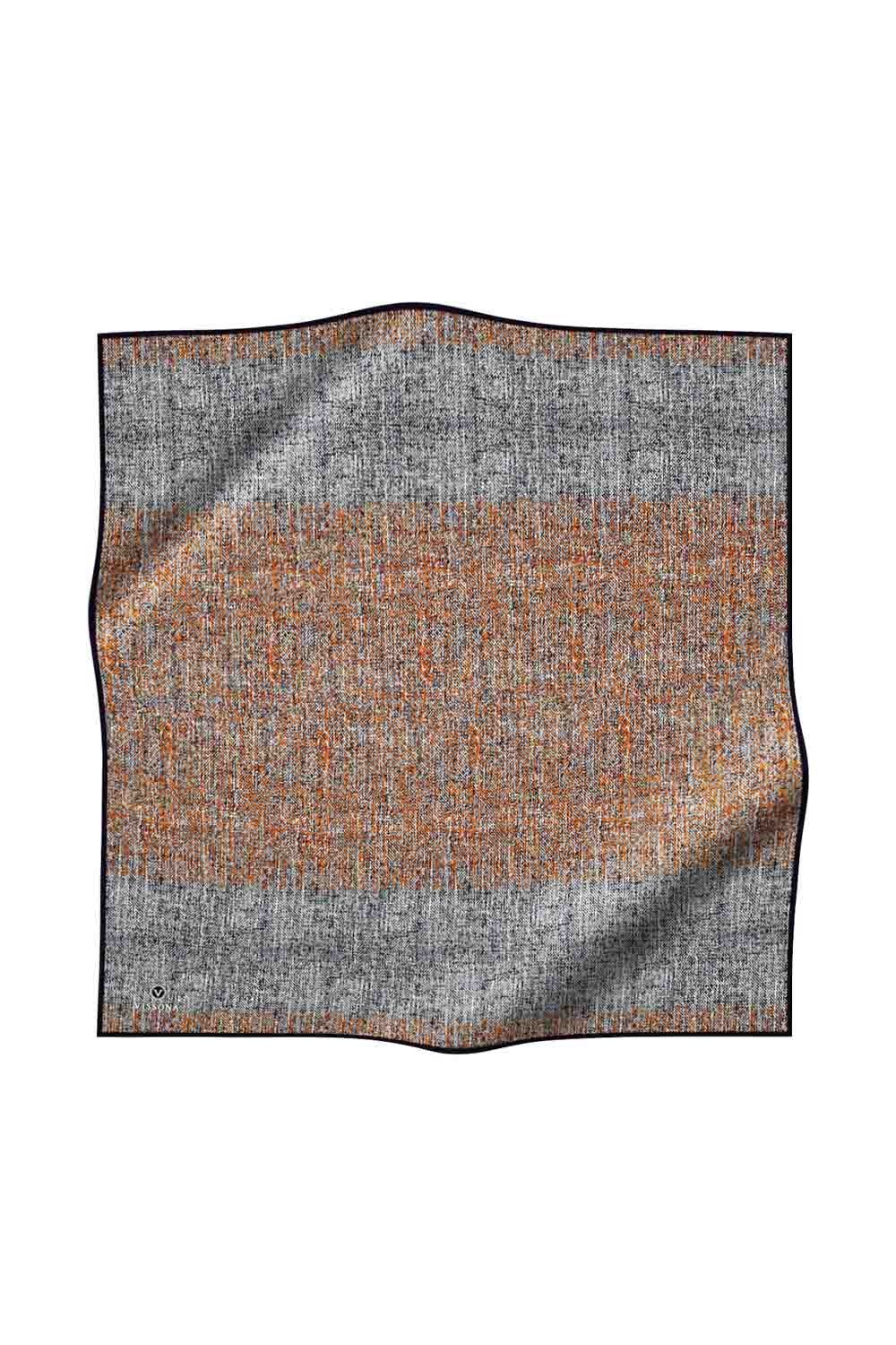 %100 Twill İpek Dokulu Desen Turuncu - Siyah Renkli 90x90 Eşarp Kenar Dikiş Şekli El Dikişli