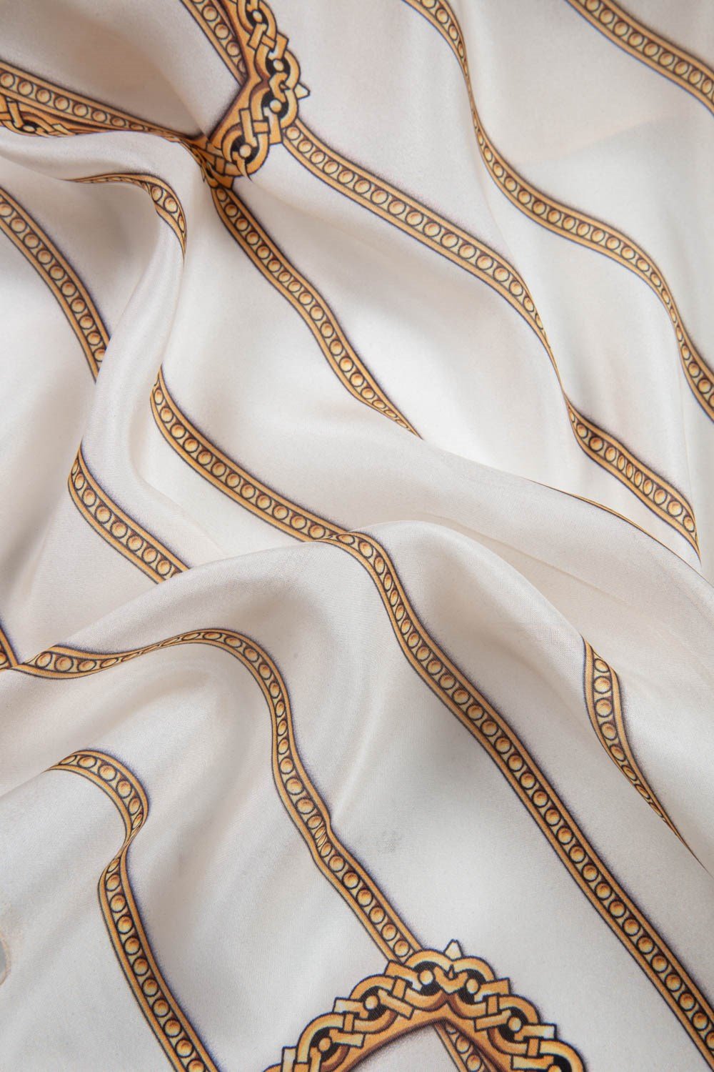 100% İPEK KEMER DESENLİ KREM - GOLD RENKLİ ŞAL