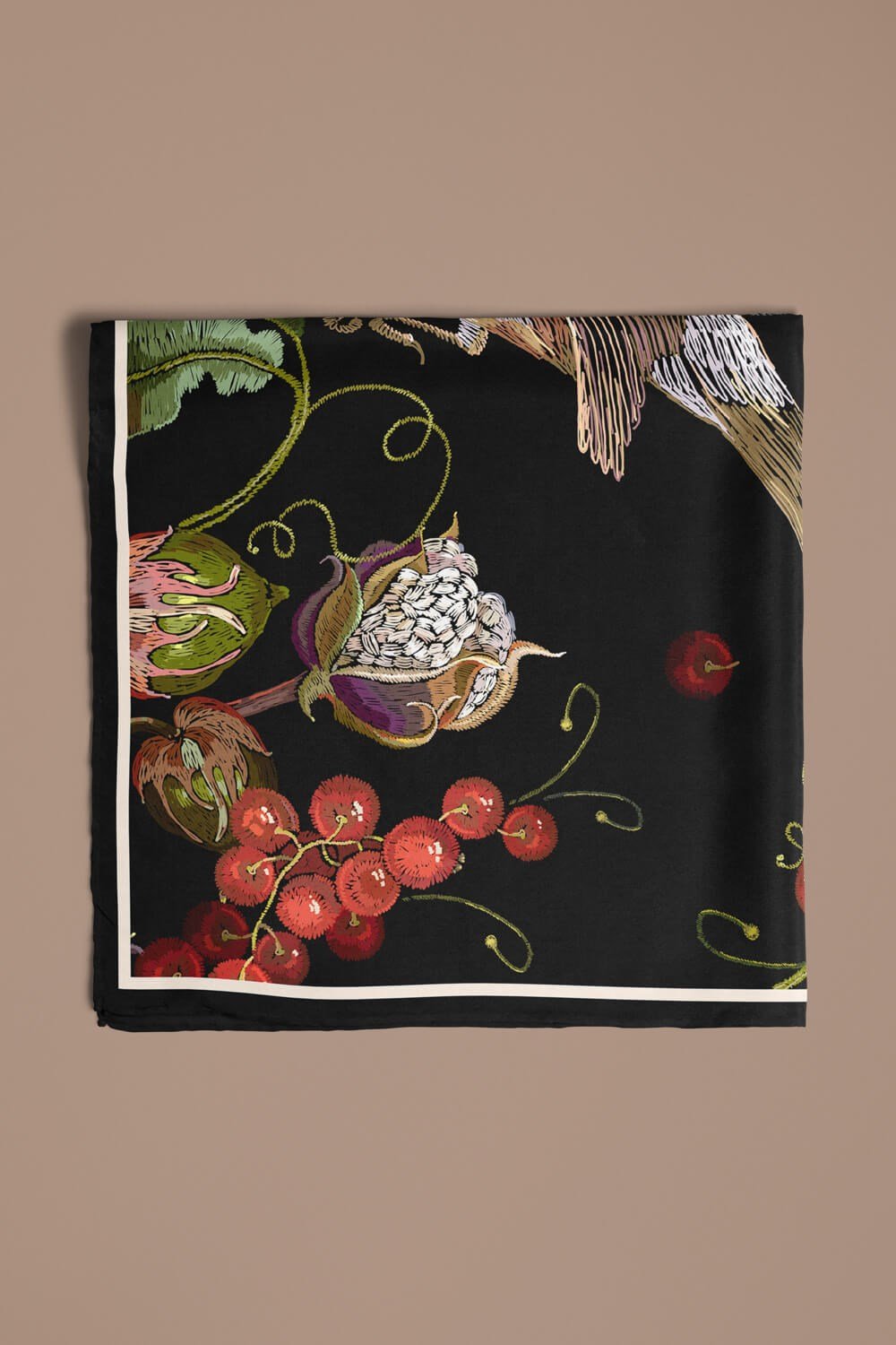 F99 Vissona Kuş Desenli İpek Bandana