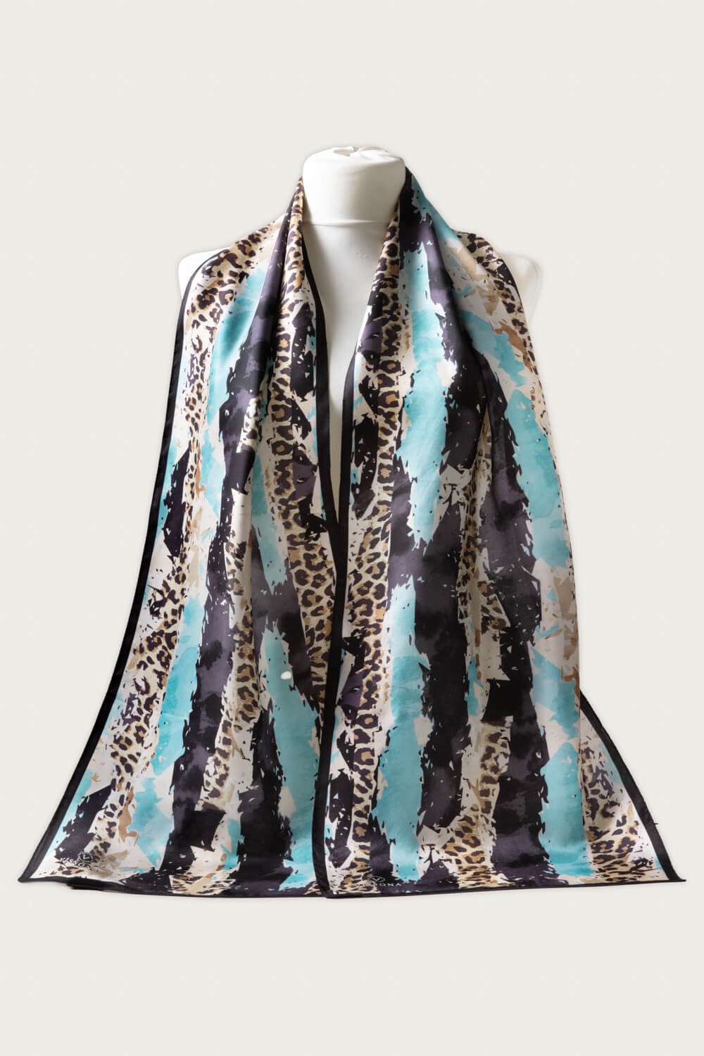 %100 İPEK LEOPAR ÇİZGİLİ DESENLİ KADIN FULAR 30X170