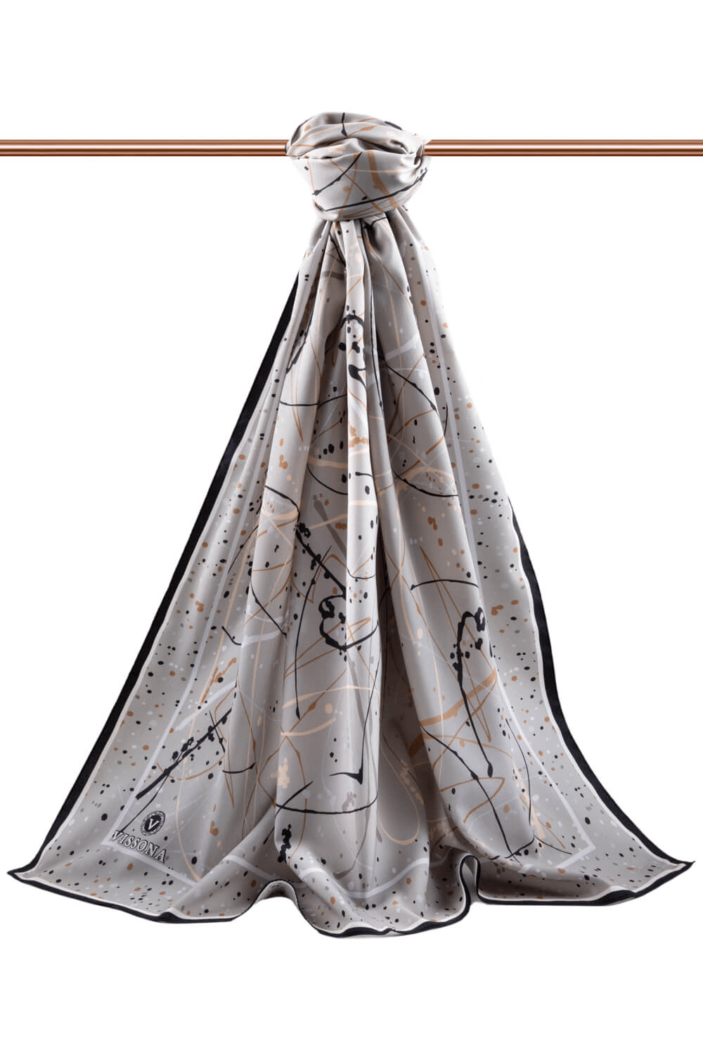 LÜKS MEDİNE İPEĞİ BOYA DAMLASI DESENLİ GRİ RENKLİ 75X195 KIRIŞMAZ ŞAL MOSS KREP DİKİŞ TİPİ İTALYAN DİKİŞLİ