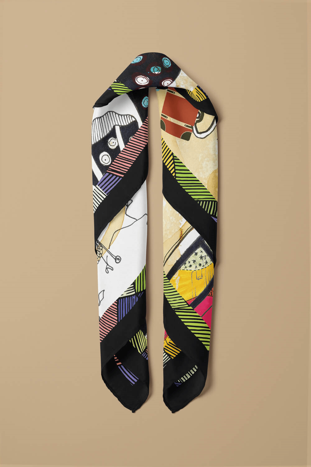 E64 Kadın Krem Mavi Afrikan Desenli 50x50 Bandana HYL DG01205-22