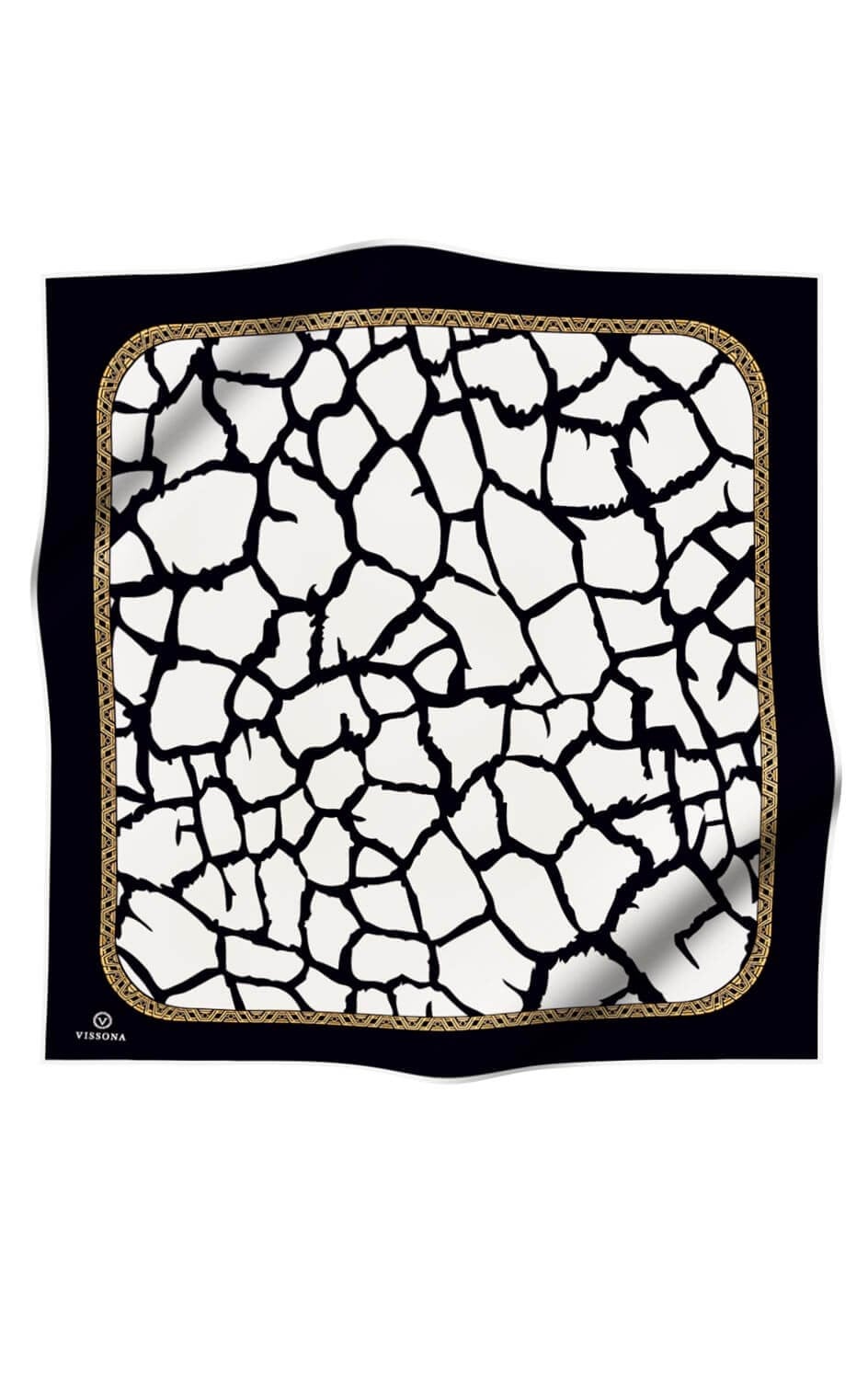 %100 Twill Taş Desenli Krem - Siyah Renkli 90x90 Eşarp Dikim Şekli: El Dikişi