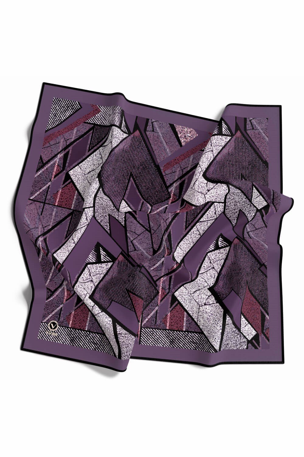 Kristal Geometrik Desenli Lila Renkli 90x90 Eşarp (İpek İçermez) Kenar Dikiş Şekli El Dikişli