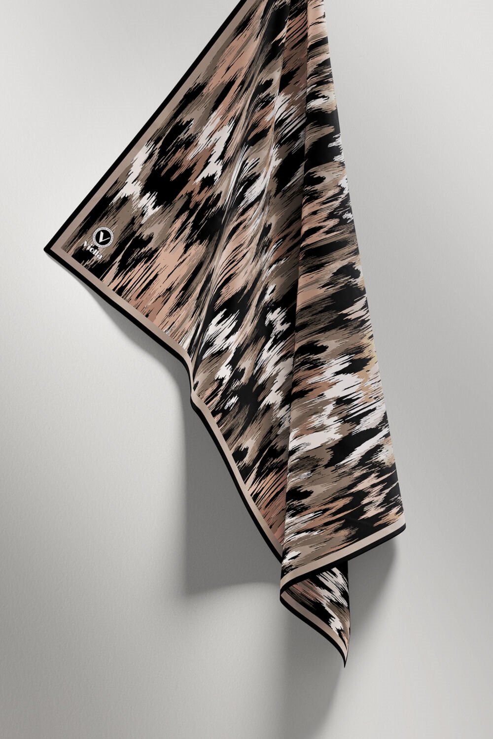 Twill Fırça Desenli Bej Renkli 90x90 Eşarp (İpek İçermez) Kenar Dikiş Şekli El Dikişli