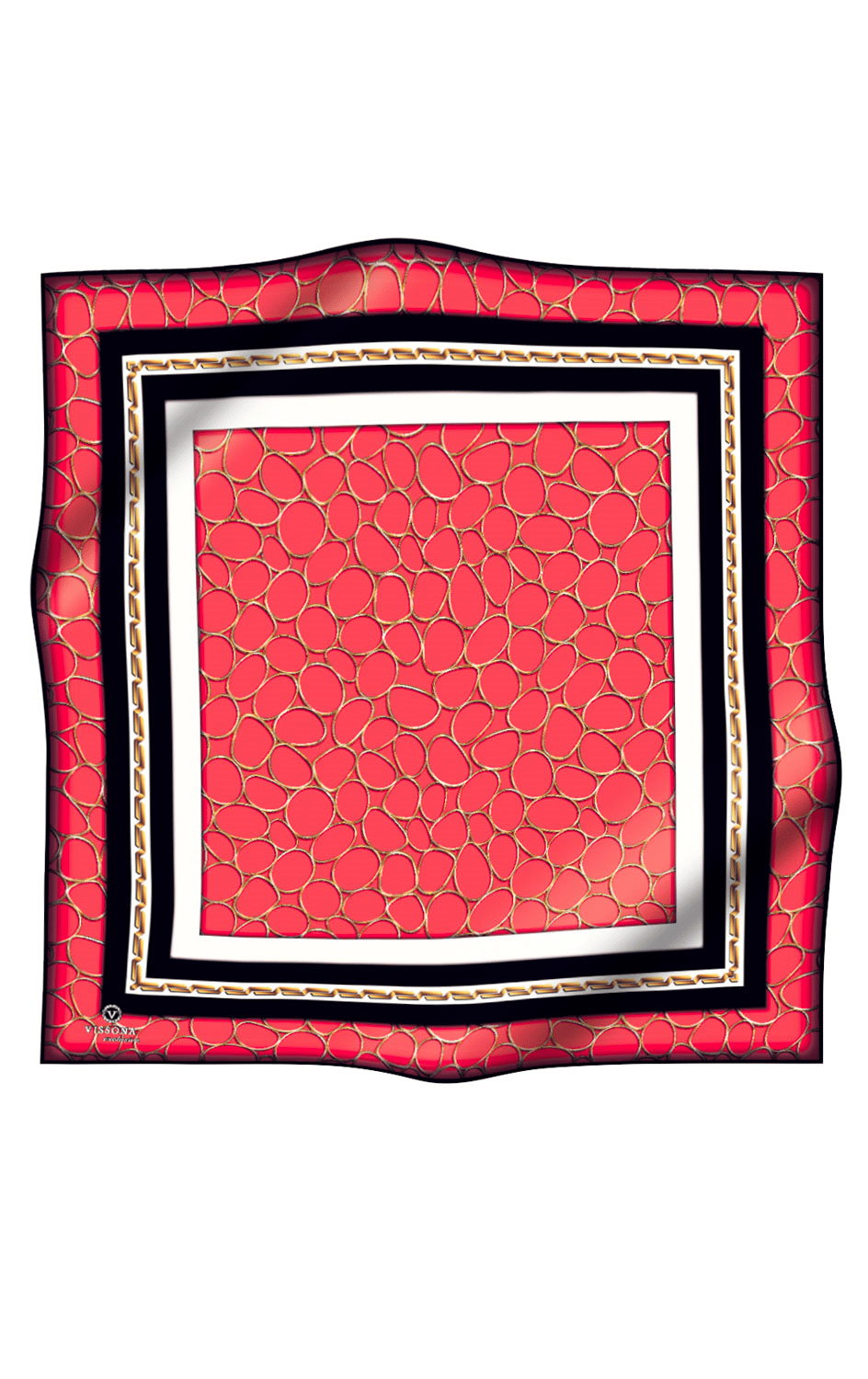 %100 Twill İpek Zincir Desenli Narçiçeği - Siyah Renkli 90x90 Eşarp Kenar Dikiş Şekli El Dikişli