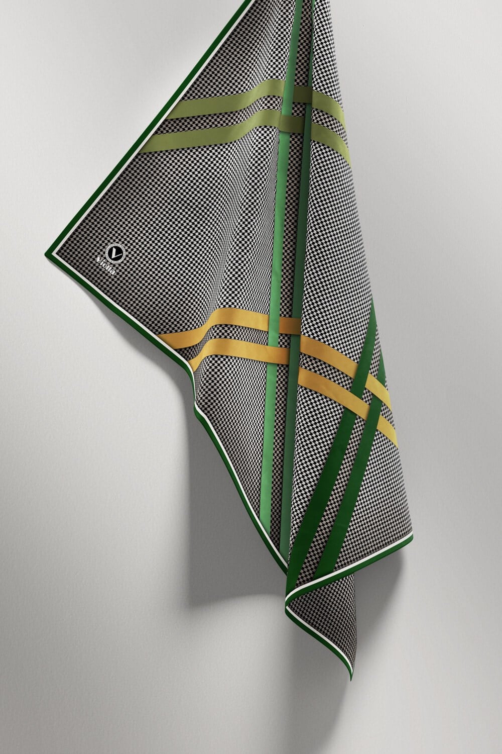 Twill Çizgili Pötikareli Çizgili Desenli Zümrüt Yeşili - Haki Yeşili Renkli 90x90 Eşarp (İpek İçermez)