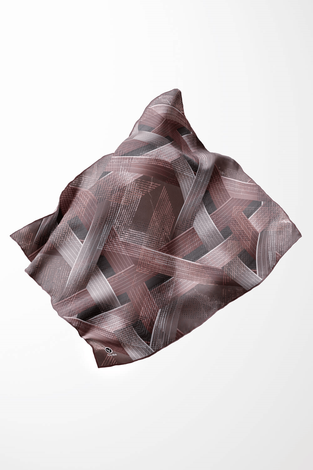 Twill Dokulu Geometrik Desenli Pudra Renkli 90x90 Eşarp (İpek İçermez) Kenar Dikiş Şekli El Dikişli