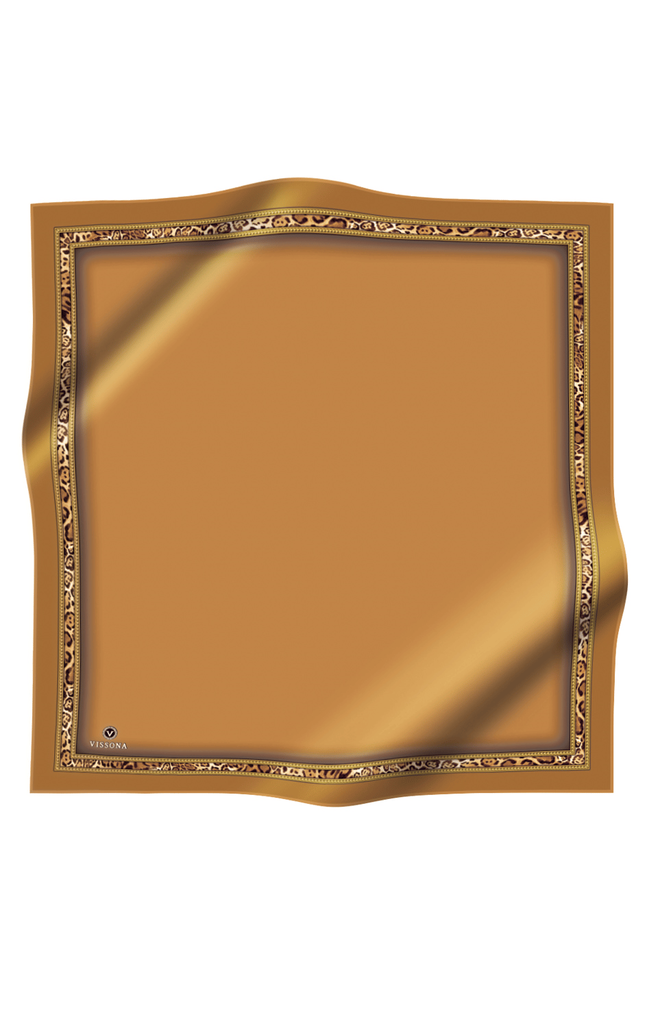 %100 Twill İpek Bordürü Leoparlı Düz Desenli Gold - Gold Renkli 90x90 Eşarp Dikim Şekli : El Dikişi