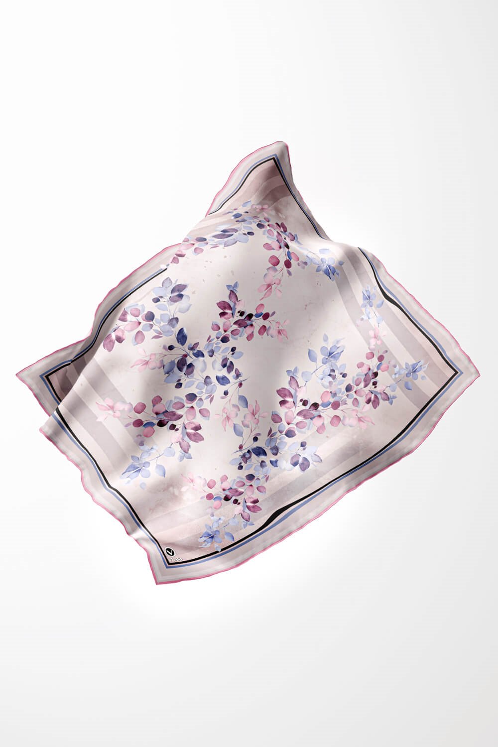 Twill Çiçek Desenli Pembe Renkli 90x90 Eşarp (İpek İçermez) Kenar Dikiş Şekli El Dikişli