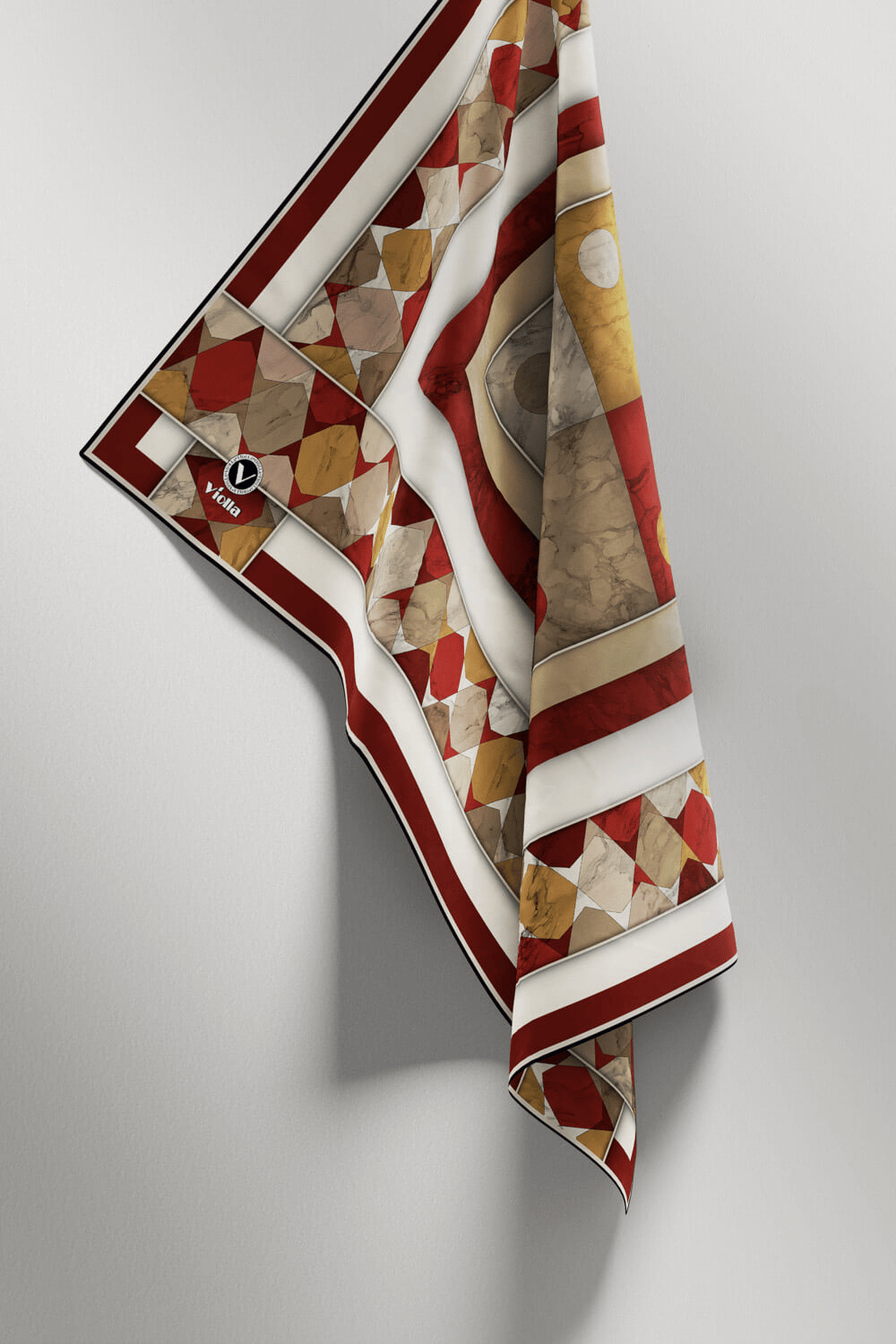 Twill Geometrik Mermer Desenli Bordo Renkli 90x90 Eşarp (İpek İçermez) Kenar Dikiş Şekli El Dikişli