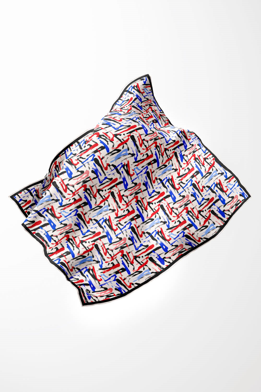 Twill Geometrik Desenli Saks - Kırmızı Renkli 90x90 Eşarp (İpek İçermez) Dikim Şekli : El Dikişi