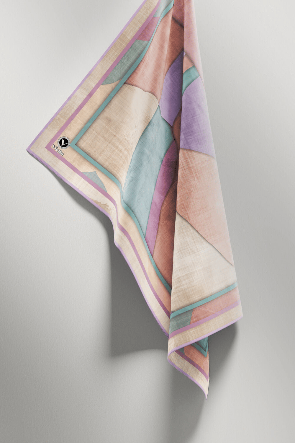 Twill Geometrik Desenli Lila Renkli 90x90 Eşarp (İpek İçermez) Kenar Dikiş Şekli El Dikişli