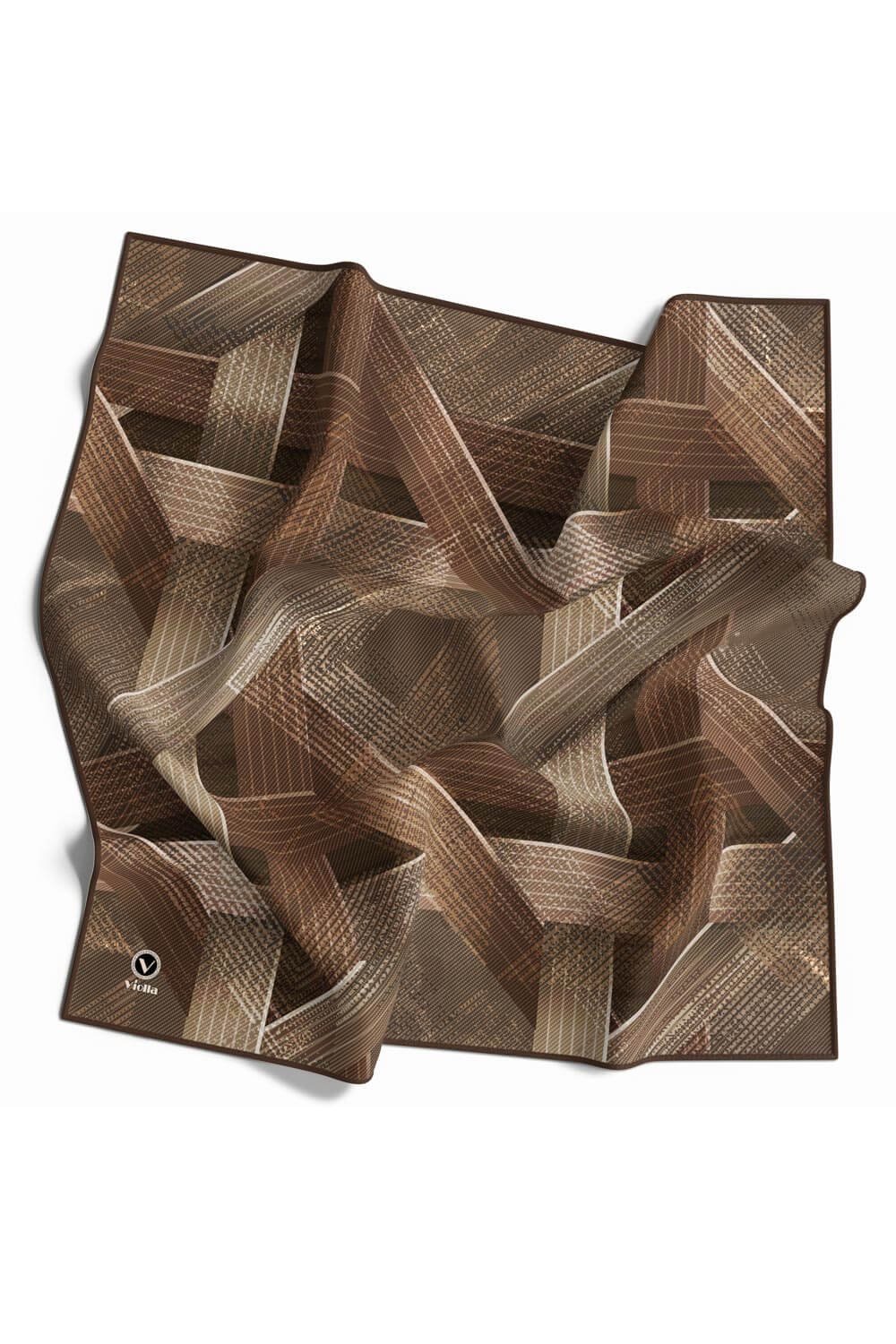 Twill Dokulu Geometrik Desenli Vizon Renkli 90x90 Eşarp (İpek İçermez) Kenar Dikiş Şekli El Dikişli
