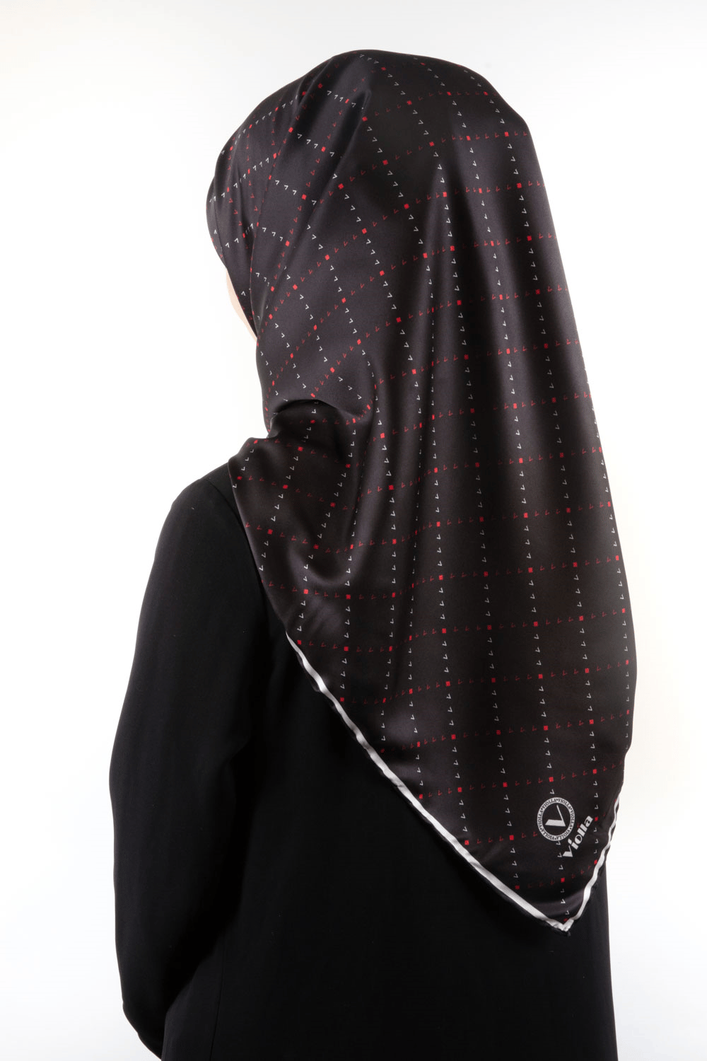 Twill Noktalı V Desenli Siyah - Bordo Renkli 90x90 Eşarp (İpek İçermez) Kenar Dikiş Şekli El Dikişli