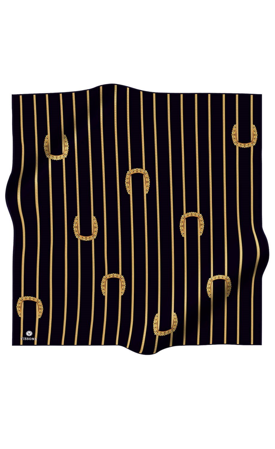 %100 Twill İpek Kemer Desenli Siyah - Siyah Renkli 90x90 Eşarp Dikim Şekli : El Dikişi