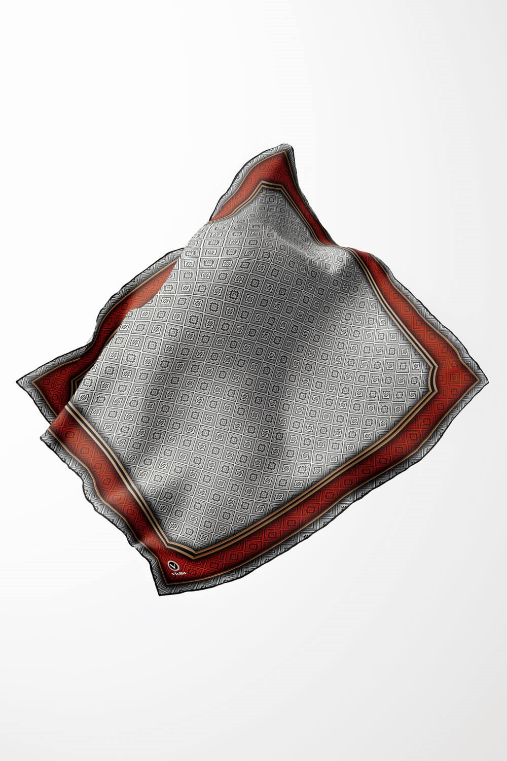 Twill Geometrik Çıtır Desenli Kırmızı Renkli 90x90 Eşarp (İpek İçermez) Kenar Dikiş Şekli El Dikişli