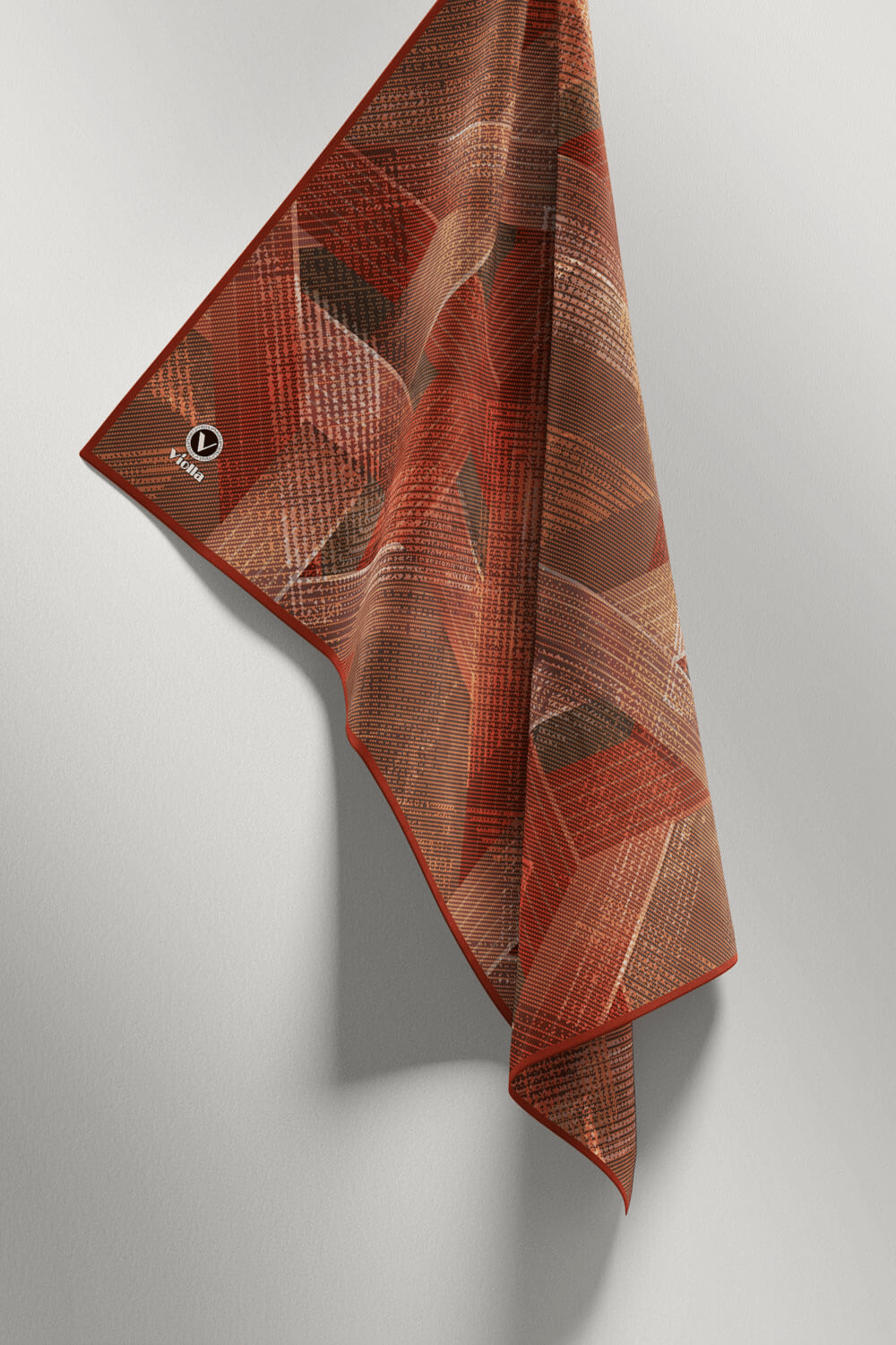 Twill Dokulu Geometrik Desenli Taba Renkli 90x90 Eşarp (İpek İçermez) Kenar Dikiş Şekli El Dikişli