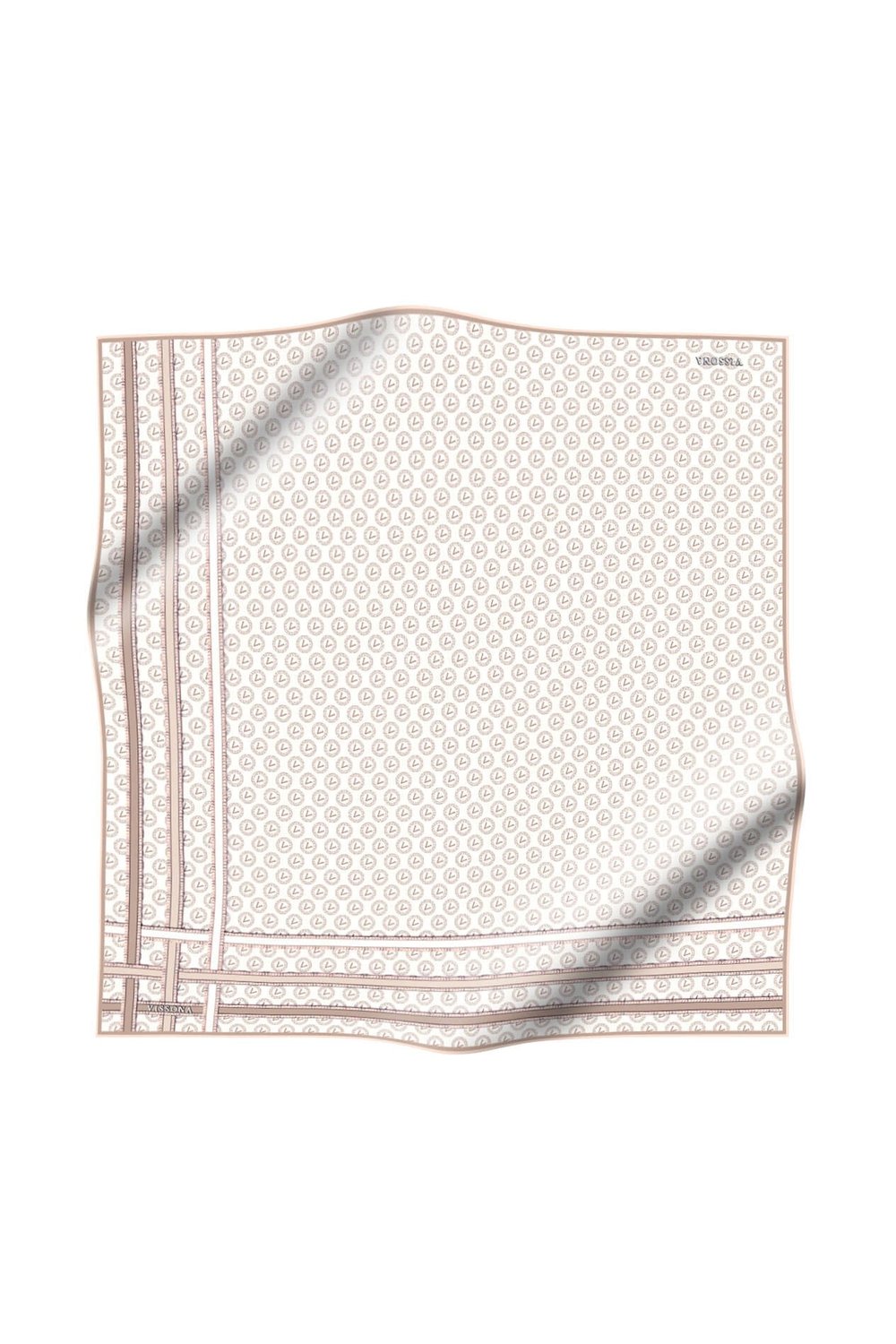 %100 Twill İpek Monogram Desenli Krem - Somon Renkli 90x90 Eşarp Dikim Şekli : El Dikişi