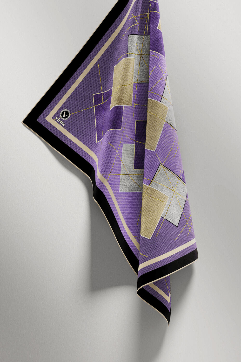 Twill Geometrik Desenli Lila Renkli 90x90 Eşarp (İpek İçermez) Kenar Dikiş Şekli El Dikişli