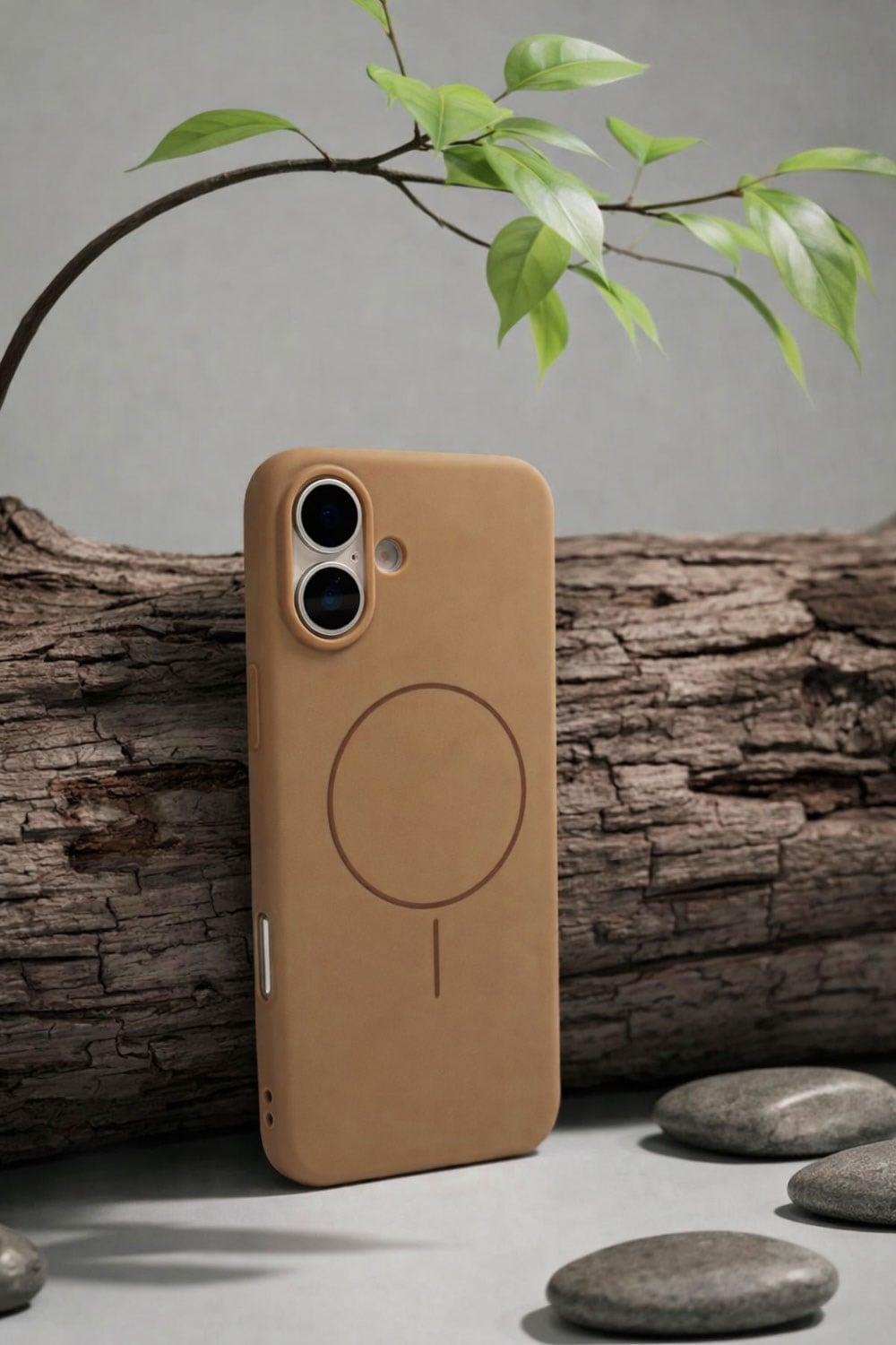 iPhone 17 Uyumlu İçi Kadife Magsafe Wireless Şarz Özellikli Camel Renkli Telefon Kılıfı