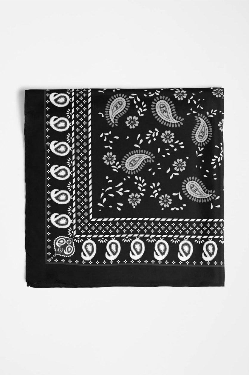 H6 Kadın Siyah Beyaz Şal Desenli 50x50 Bandana HYL DG01367-22