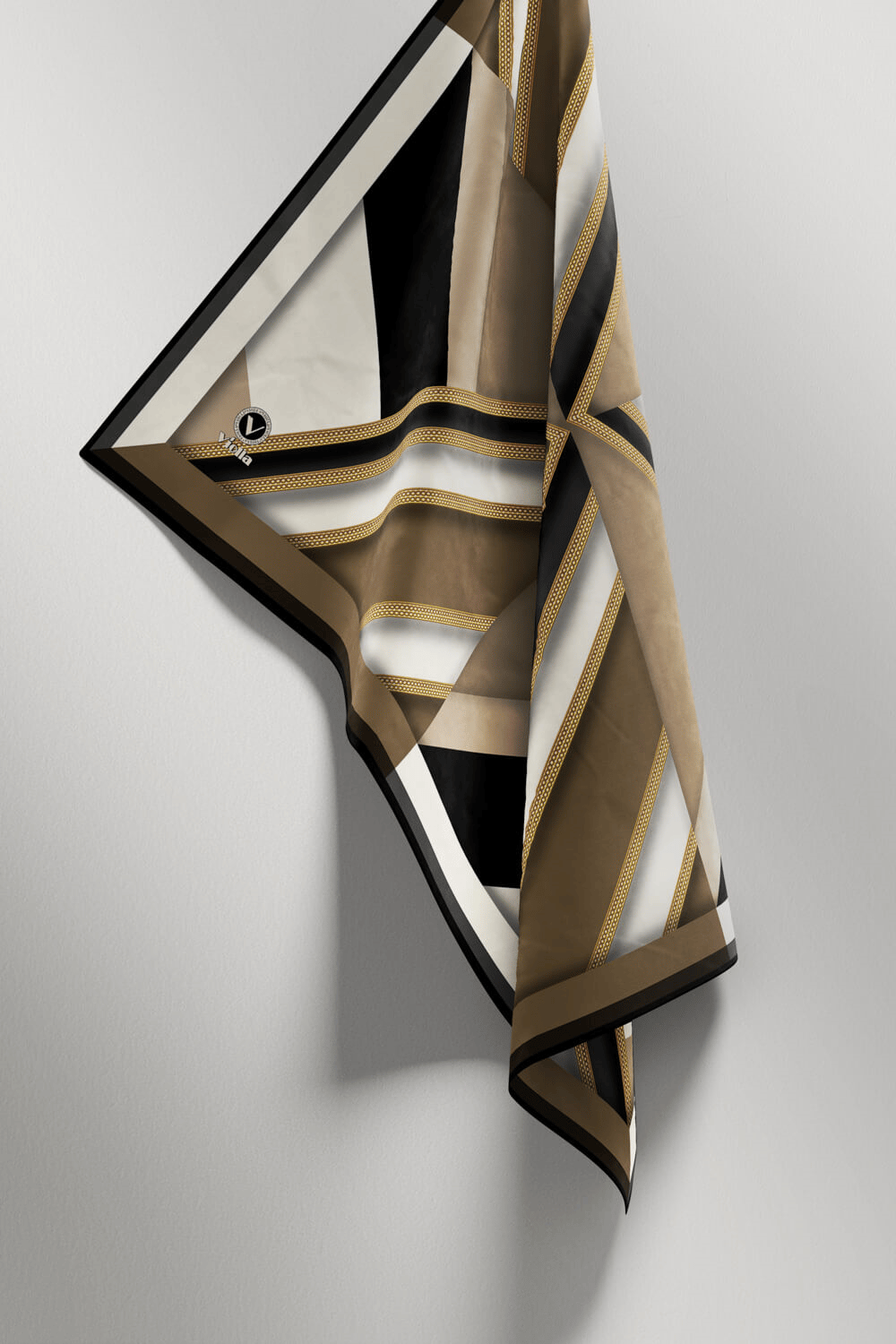 Twill Geometrik Desenli Bej Renkli 90x90 Eşarp (İpek İçermez) Dikim Şekli : El Dikişi