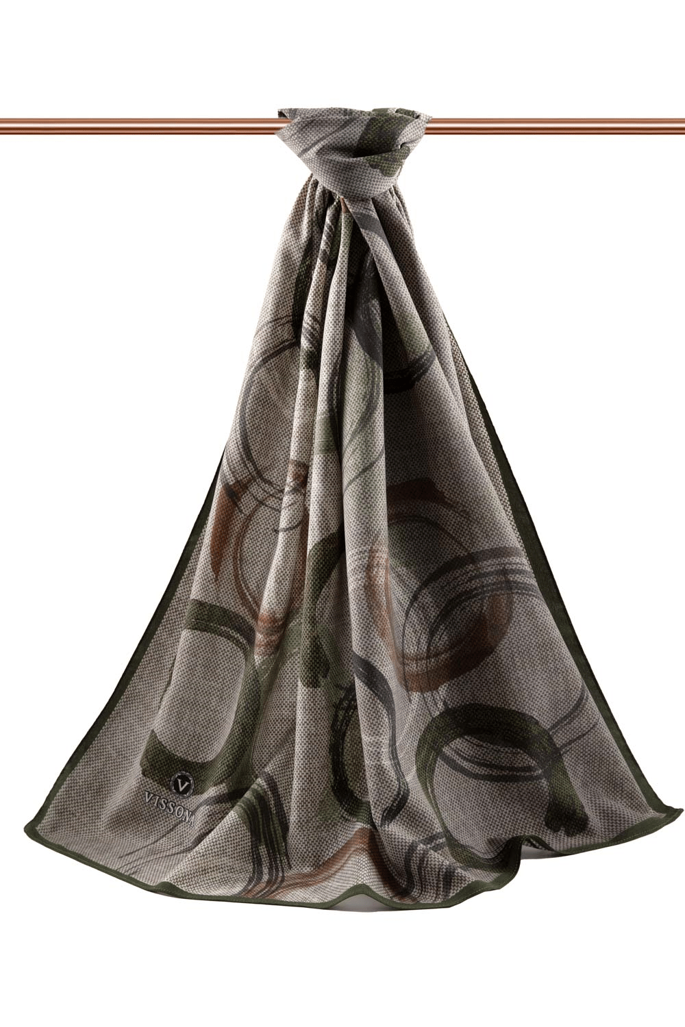 LÜKS MEDİNE GEOMETRİK DESENLİ HAKİ RENKLİ 75X195 KIRIŞMAZ ŞAL MOSS KREP DİKİŞ TİPİ İTALYAN DİKİŞLİ