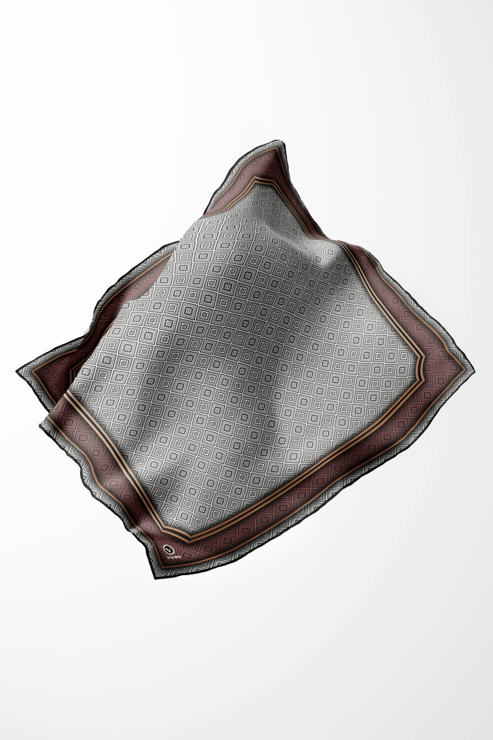 Twill Geometrik Çıtır Desenli Gül Kurusu Renkli 90x90 Eşarp (İpek İçermez) Kenar Dikiş Şekli El Dikişli