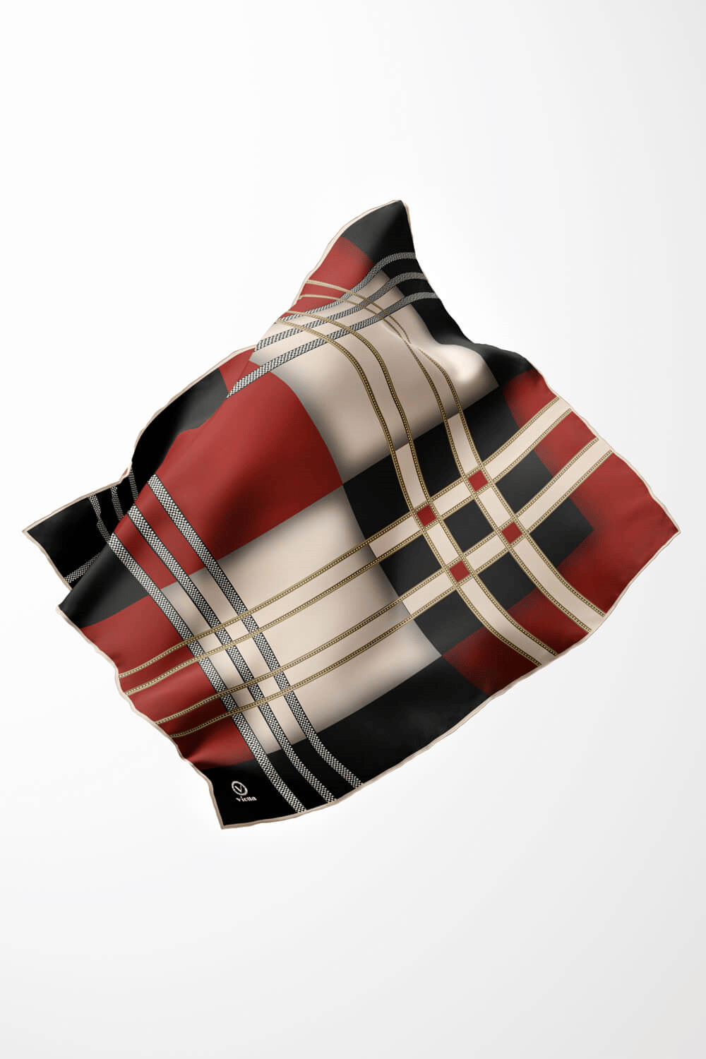 Twill Geometrik Desenli Siyah - Bordo Renkli 90x90 Eşarp (İpek İçermez) Kenar Dikiş Şekli El Dikişli