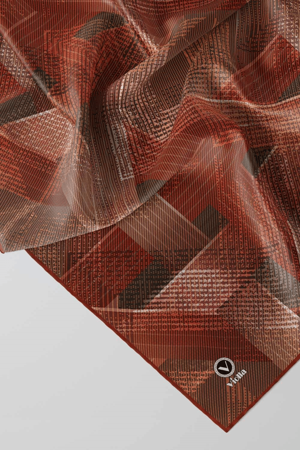 Twill Dokulu Geometrik Desenli Taba Renkli 90x90 Eşarp (İpek İçermez) Kenar Dikiş Şekli El Dikişli