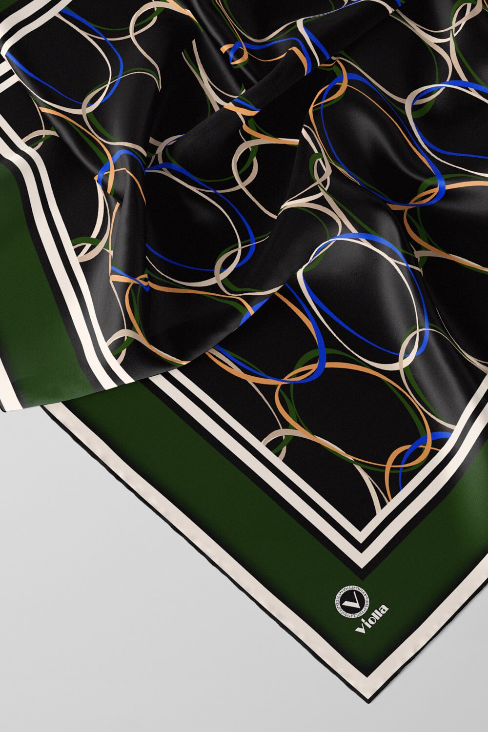 Twill Halka Desenli Zümrüt Yeşili Renkli 90x90 Eşarp (İpek İçermez) Kenar Dikiş Şekli El Dikişli