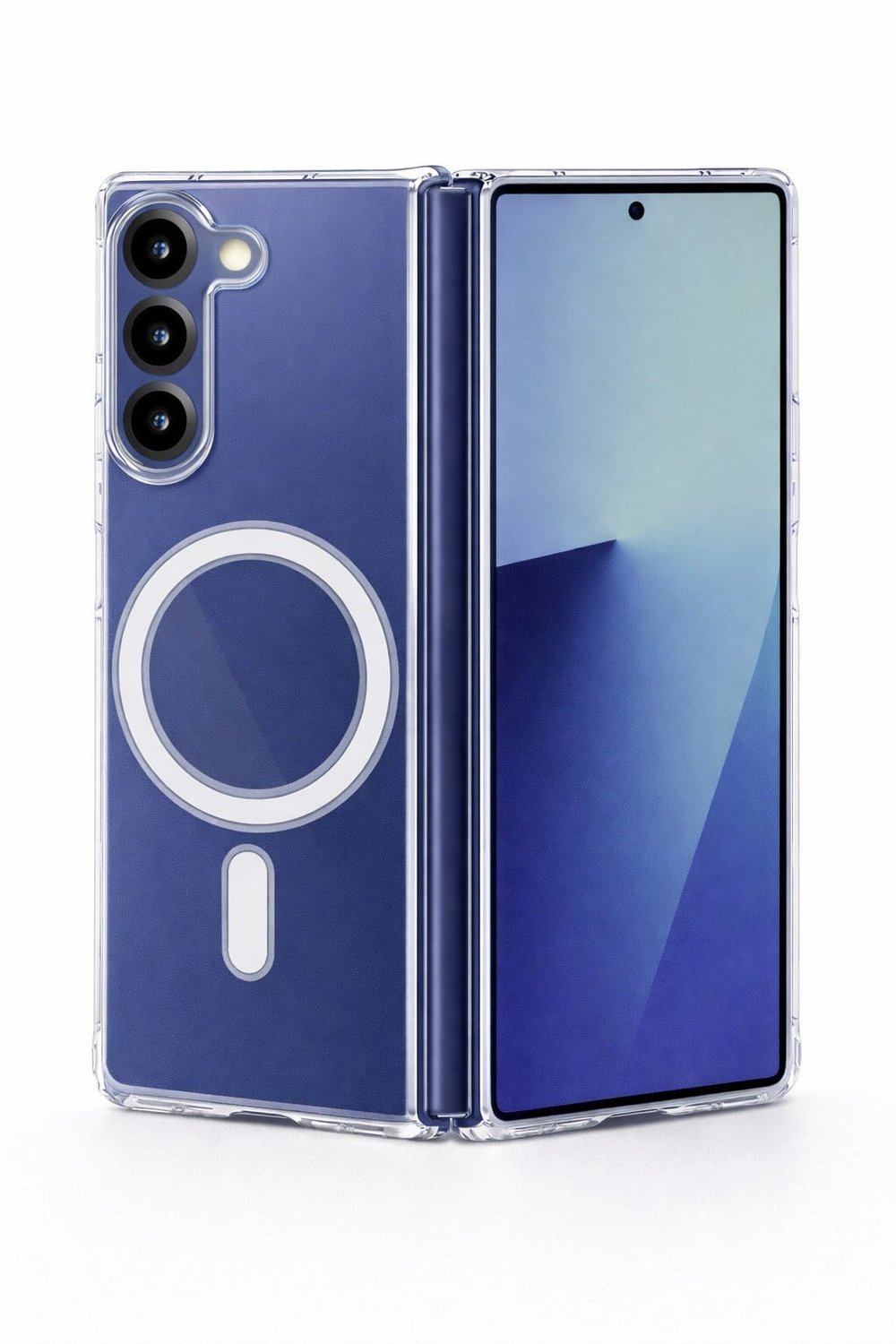 Samsung Galaxy Z Fold 6 Uyumlu Kamera Korumalı Magsafe Wireless Şarj Özellikli Lüks Şeffaf Silikon Telefon Kılıfı