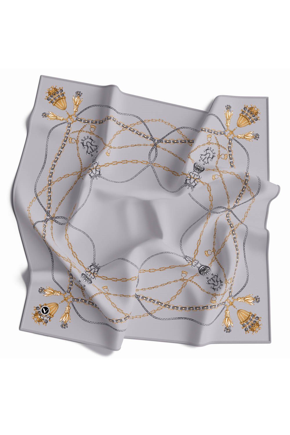 Kristal Geometrik Desenli Gri Renkli 90x90 Eşarp (İpek İçermez) Kenar Dikiş Şekli El Dikişli
