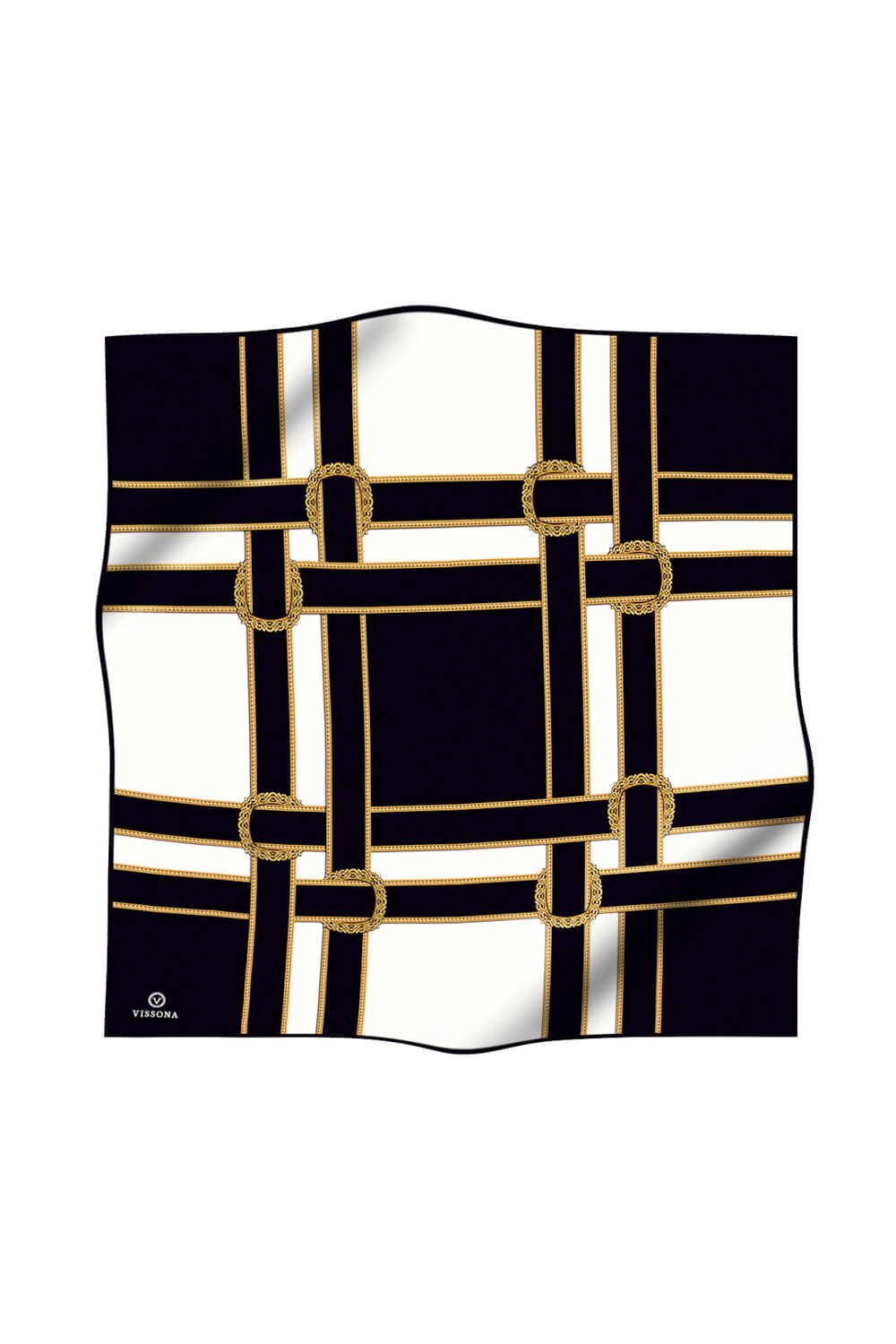 % 57 İPEK % 43 VİSKON Twill İpek Geometrik Desenli Siyah - Krem Renkli 90x90 Eşarp Dikim Şekli : El Dikişi