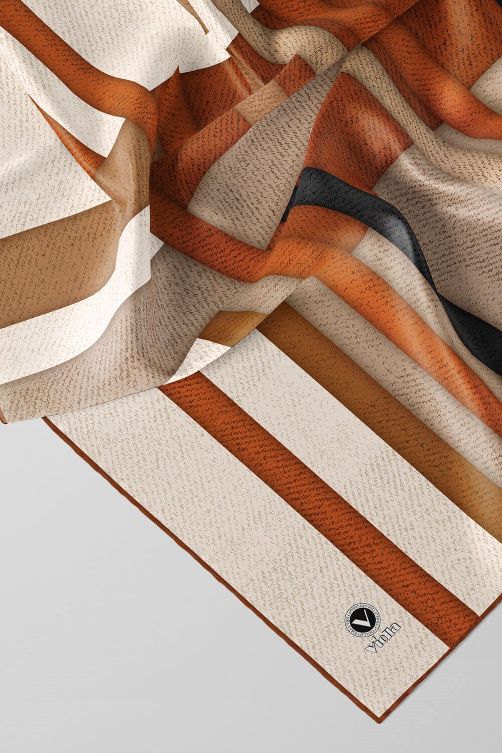 Twill Renkli Şerit Desenli Taba Renkli 90x90 Eşarp (İpek İçermez) Kenar Dikiş Şekli El Dikişli