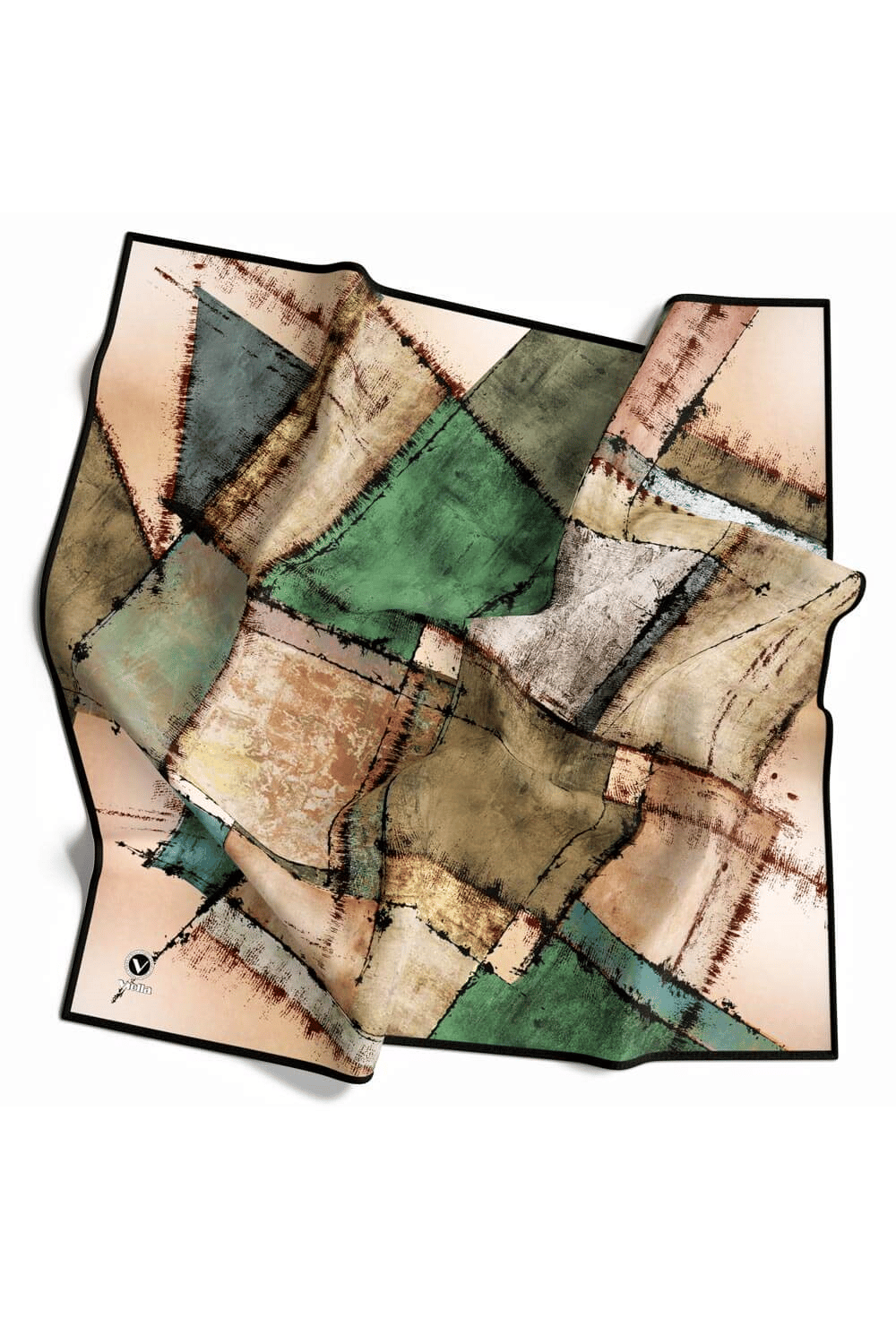 Twil Yamalı Ve Geometrik Desenli Zümrüt Yeşili Renkli 90x90 Eşarp (İpek İçermez) Dikim Şekli : El Dikişi