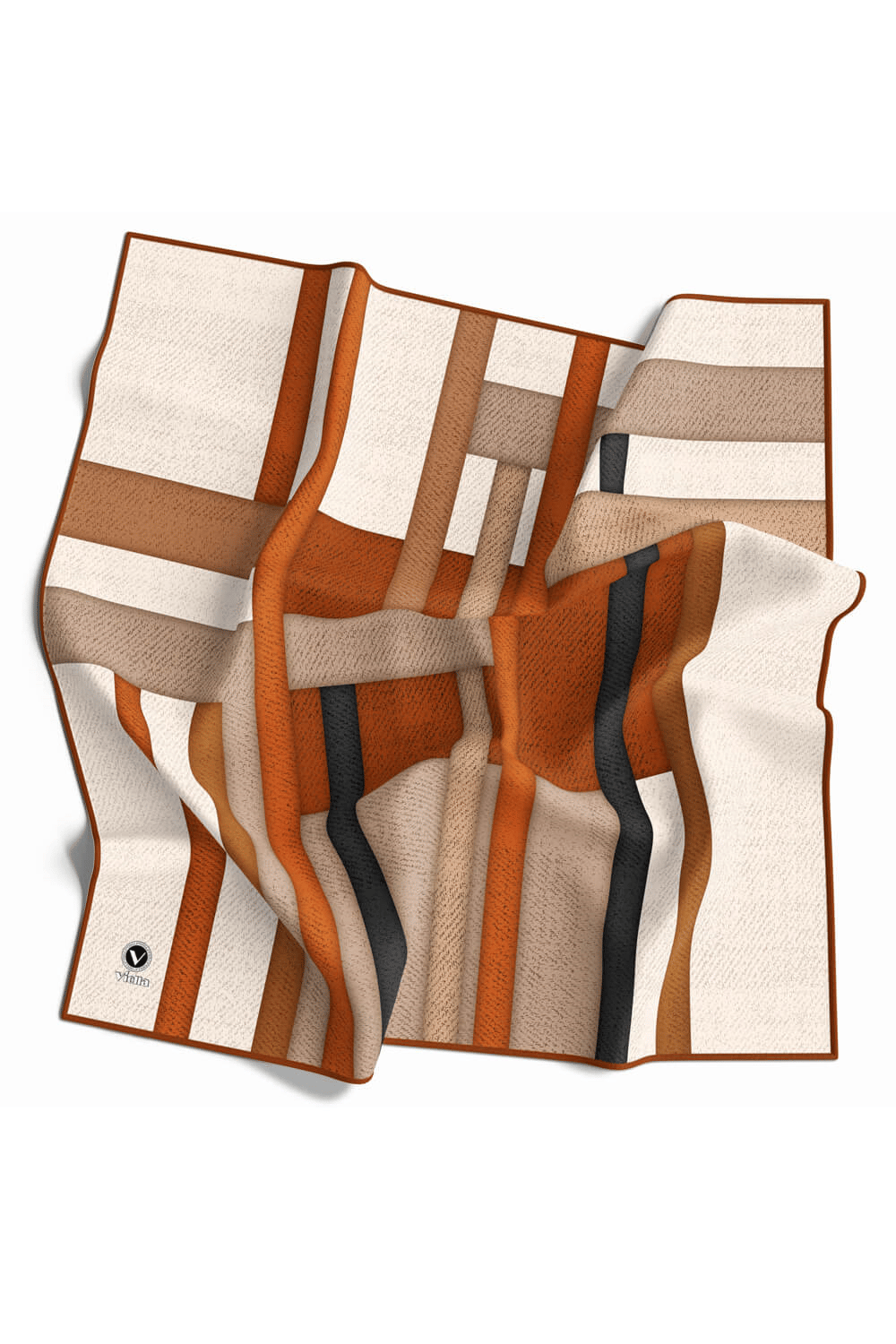 Twill Renkli Şerit Desenli Taba Renkli 90x90 Eşarp (İpek İçermez) Kenar Dikiş Şekli El Dikişli