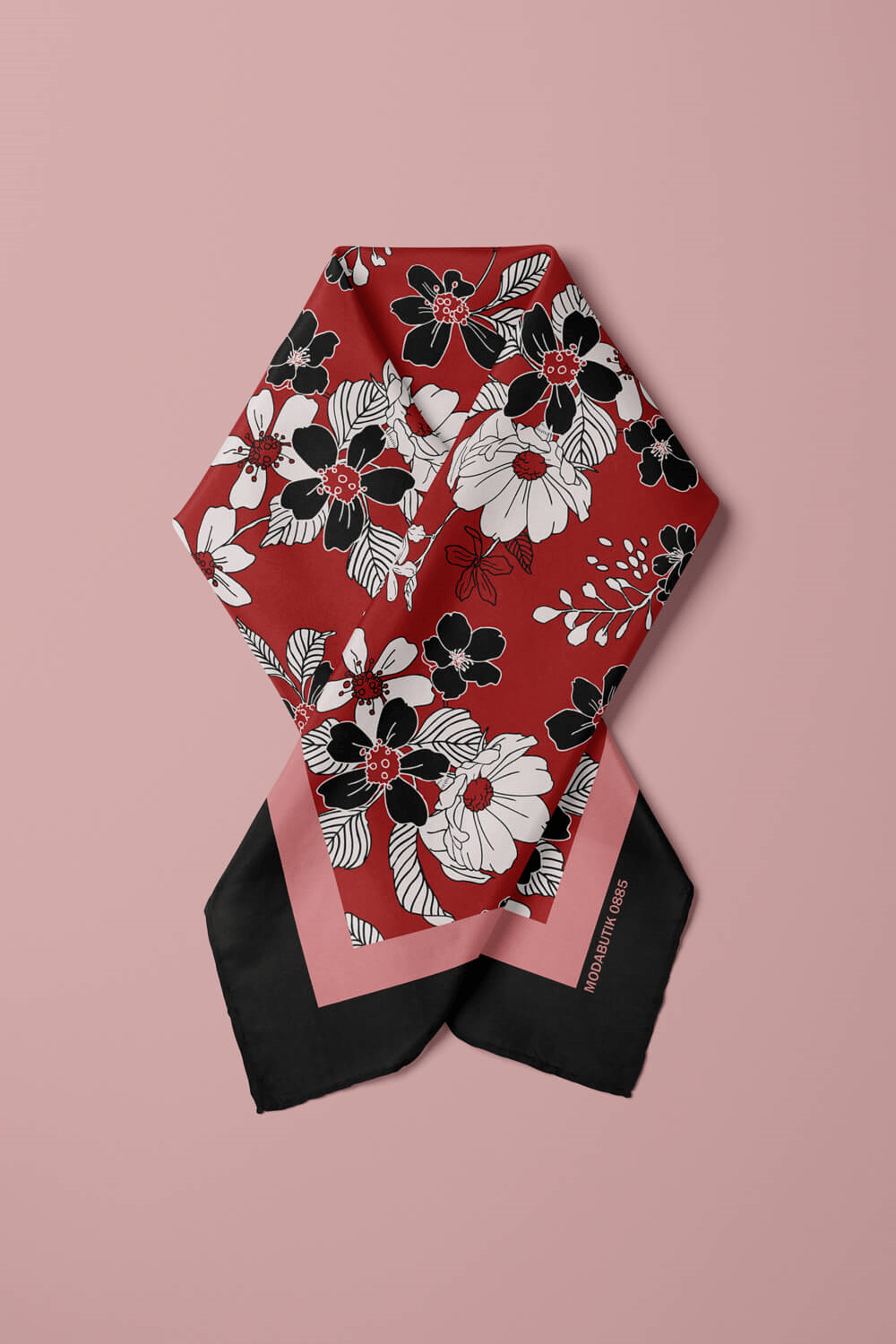 Kadın Kiremit Rengi Mallow Desenli 50x50 Bandana