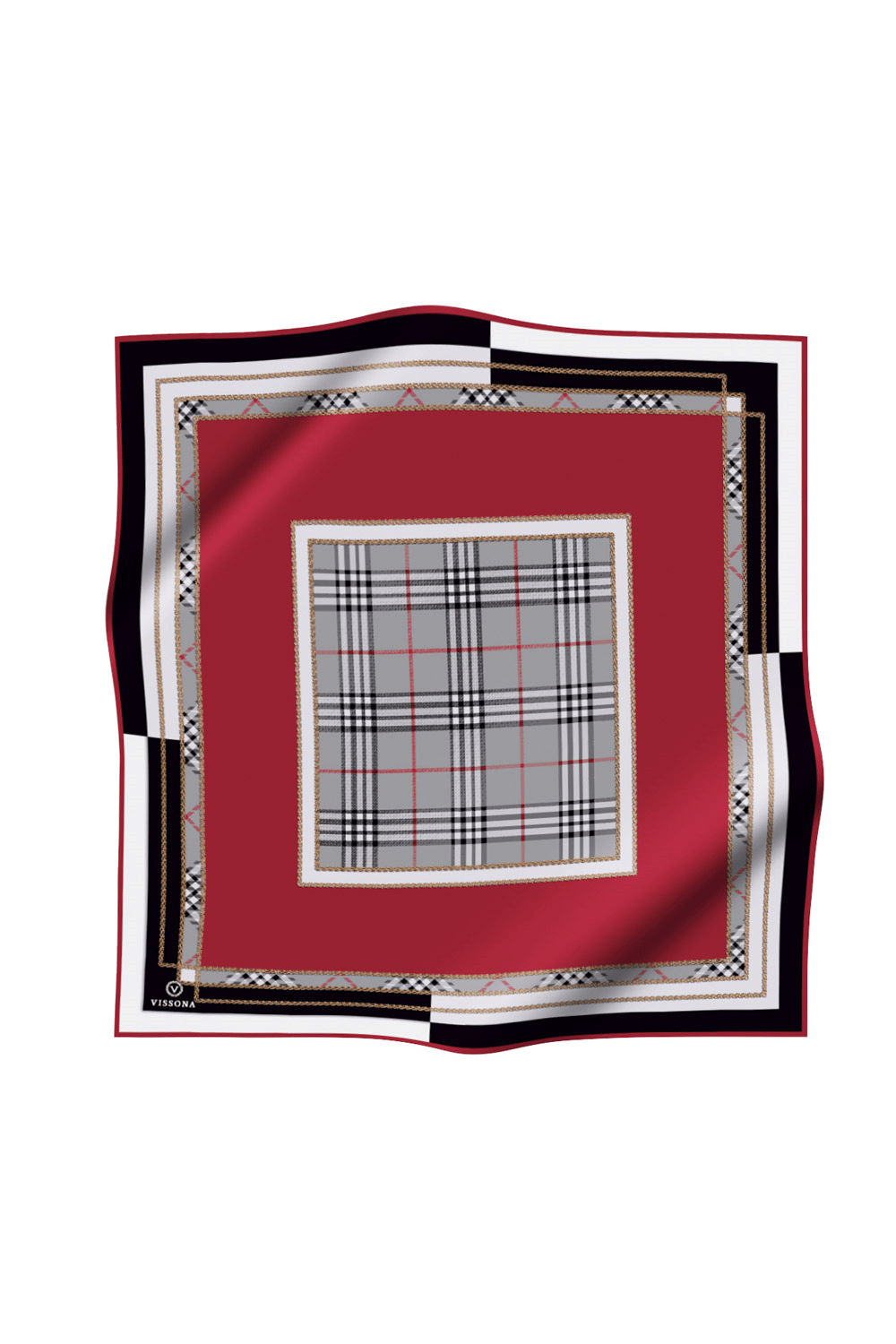 % 57 İPEK % 43 VİSKON Twill İpek Ekose Desenli Bordo Renkli 90x90 Eşarp Dikim Şekli : El Dikişi