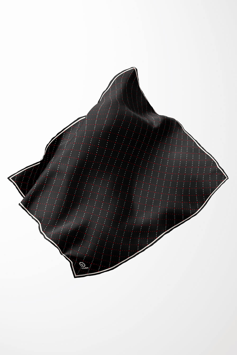 Twill Noktalı V Desenli Siyah - Bordo Renkli 90x90 Eşarp (İpek İçermez) Kenar Dikiş Şekli El Dikişli