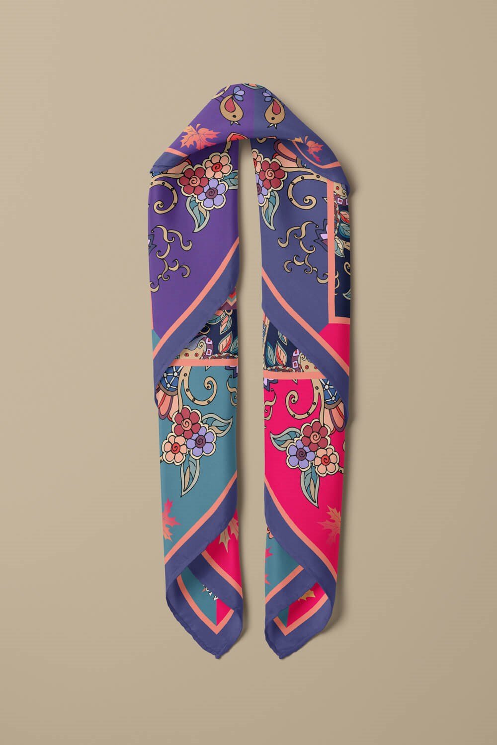 %100 İpek Etnik Desenli Kadın Bandana