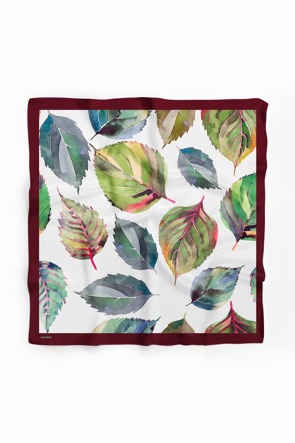 Y7 Kadın Yaprak Desenli Bandana 50x50 Yeşil Beyaz DG0478-22