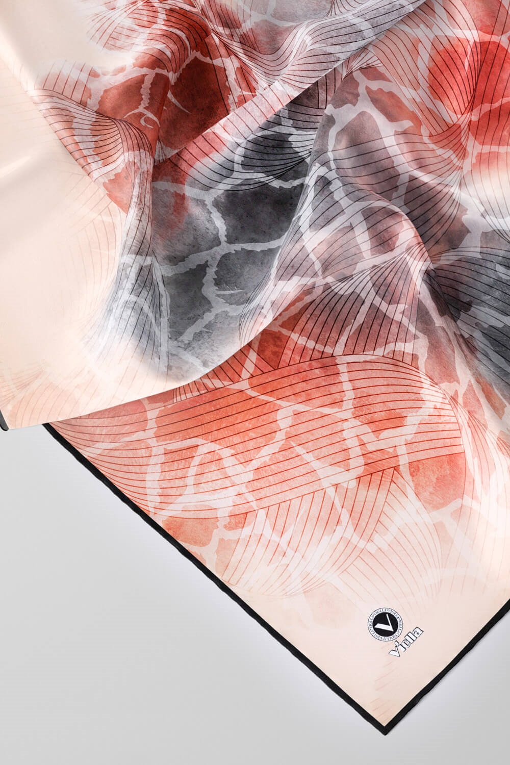 Twill Degradeli Ve Zürafa Desenli Gri Renkli 90x90 Eşarp (İpek İçermez) Kenar Dikiş Şekli El Dikişli