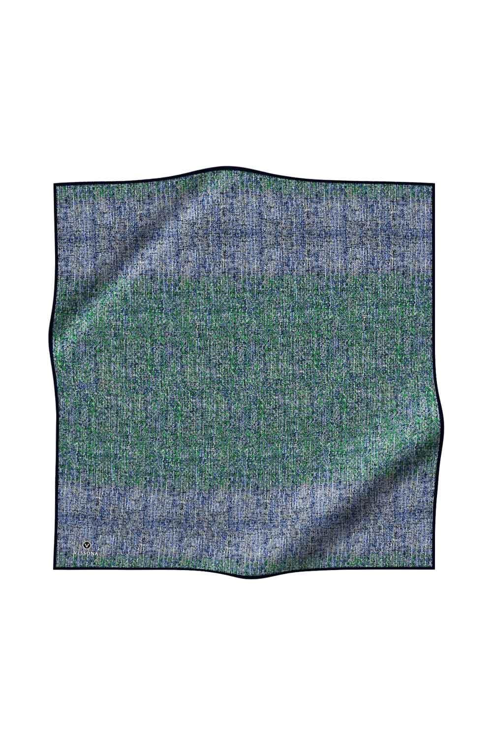 %100 Twill İpek Dokulu Desen Saks - Zümrüt Yeşili Renkli 90x90 Eşarp Kenar Dikiş Şekli El Dikişli