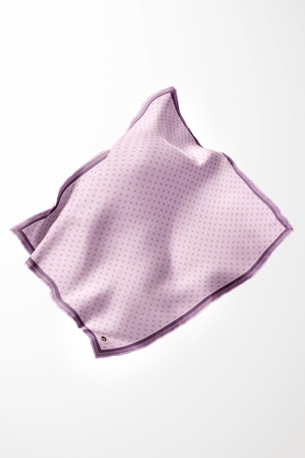 Twill Monogram Desenli Lila Renkli 90x90 Eşarp (İpek İçermez) Kenar Dikiş Şekli El Dikişli
